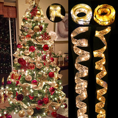 Christmas Ribbon Fairy Light String Garland for Decor